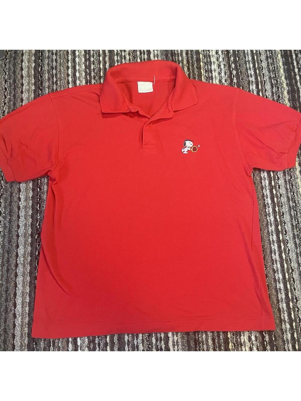 Vintage 70/80s Red Official Peanuts Snoopy Single Stitch Polo Shirt Size S